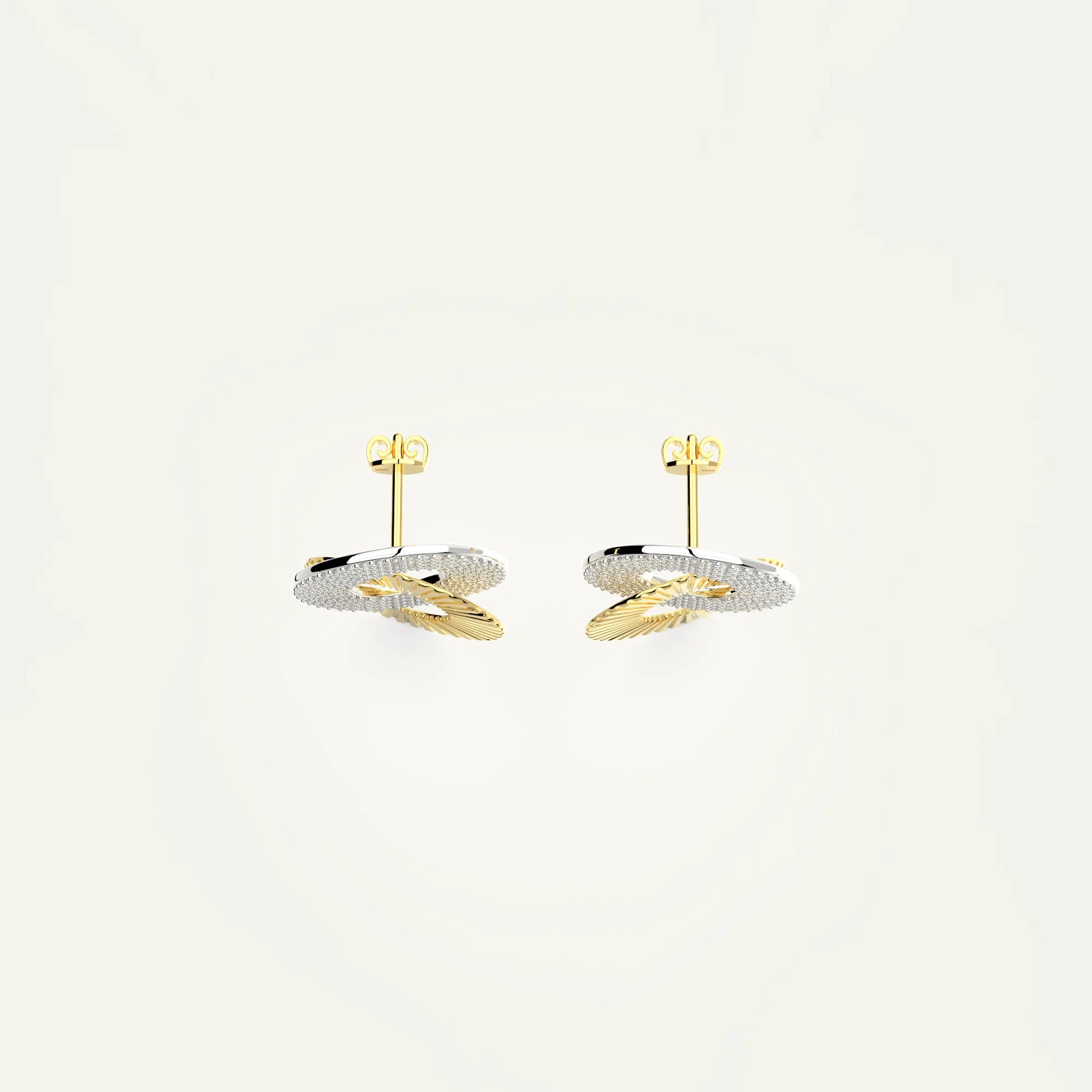 Double Deluxe Earrings – Sculptural Earrings with Pavé Zircon and Textured 18K Gold Plating