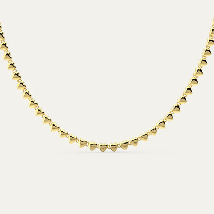 Heart String Necklace – 18K Gold Finish, Close-Up of Polished Heart Links and Box Clasp with S925 Engraving