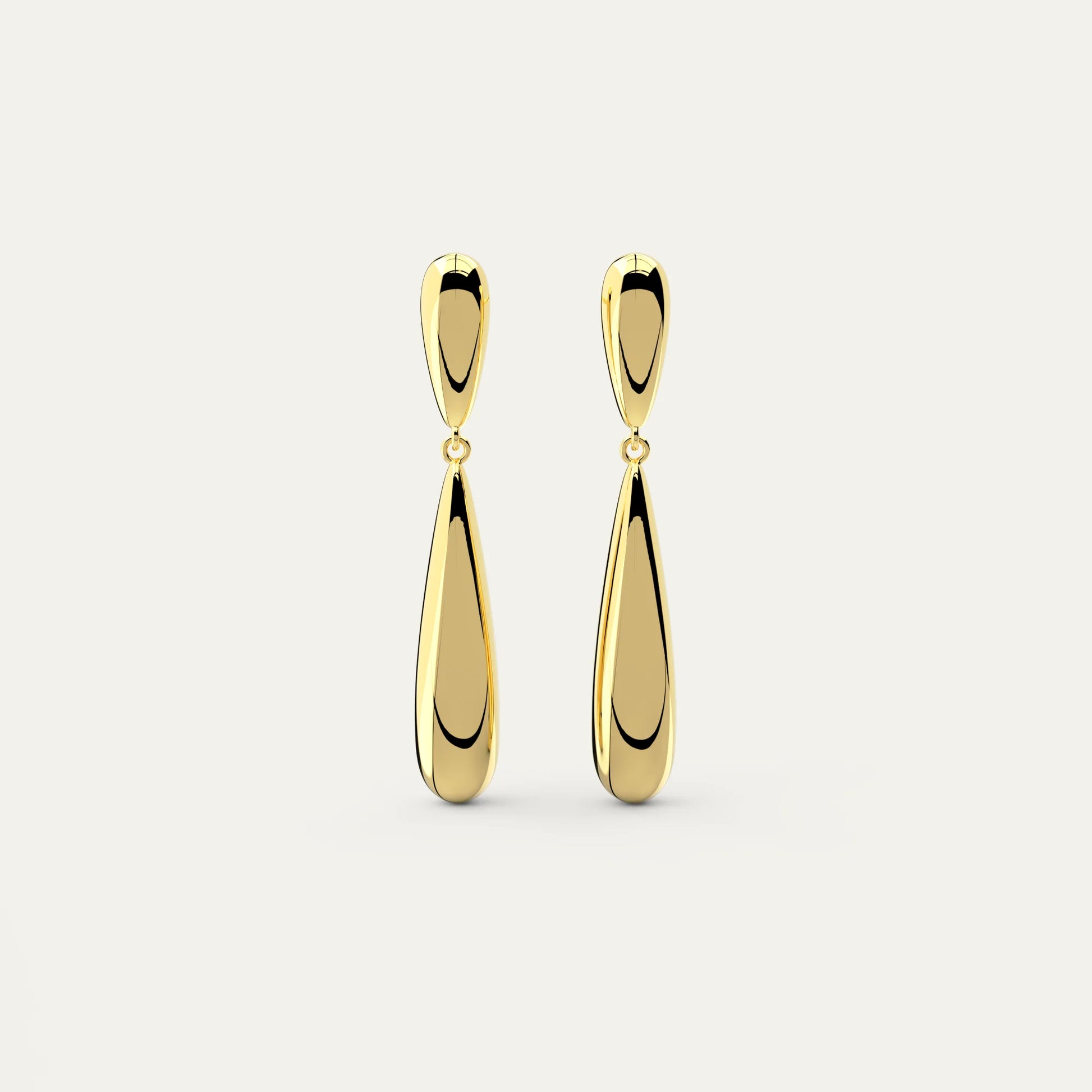 Goldmacher Long Drop Earrings – 18K Gold Plated 925 Silver with High-Polish Elongated Teardrop Shape