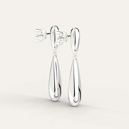 Goldmacher Long Drop Earrings – Rhodium Plated Teardrop Silhouette for Minimal and Striking Styling