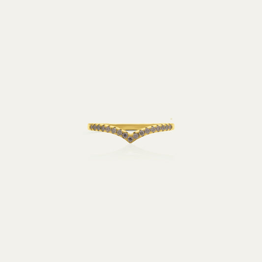 	Goldmacher Lynx 18k gold V-shaped ring with pave moissanite stones
