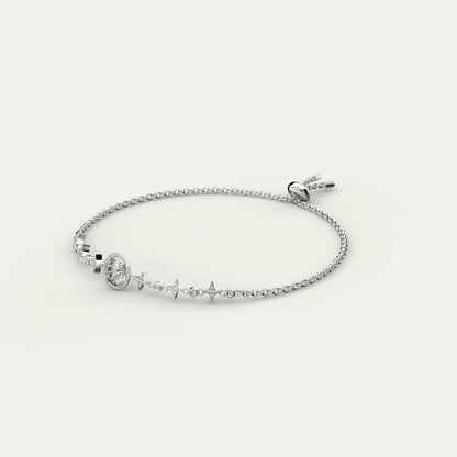 Goldmacher Lyric Adjustable 925 Silver Bolo Bracelet – Round Moissanite and Star Accents for Modern, Versatile Everyday Styling