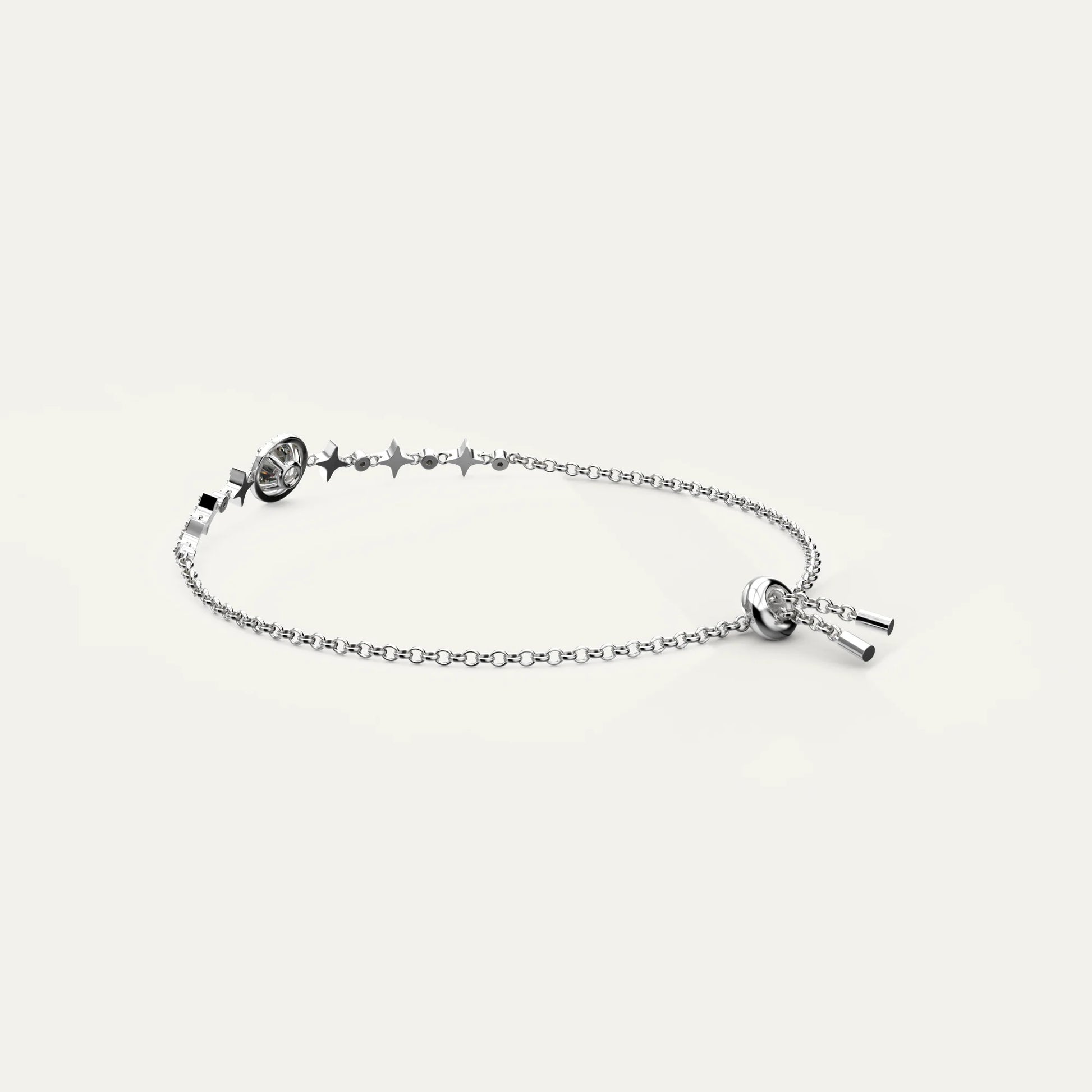 Goldmacher Lyric Hypoallergenic Sterling Silver Bolo Bracelet – Round Moissanite and Star Design for Sensitive Skin or Lightweight Comfort.