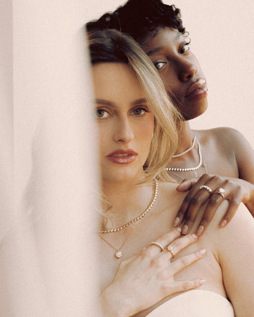 Model showcases Goldmacher moissanite zenith 3ct necklace