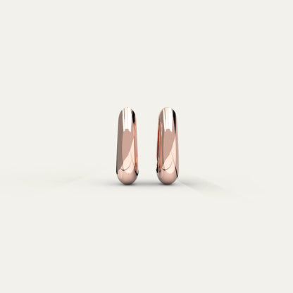 Rose Gold Molten Drop Earrings – Fluid Rounded Hoop with Soft Reflective Surface