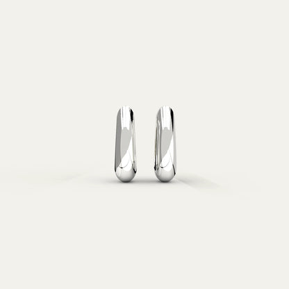 Rhodium Molten Drop Earrings – Modern Polished Hoop Design with Sculptural Depth