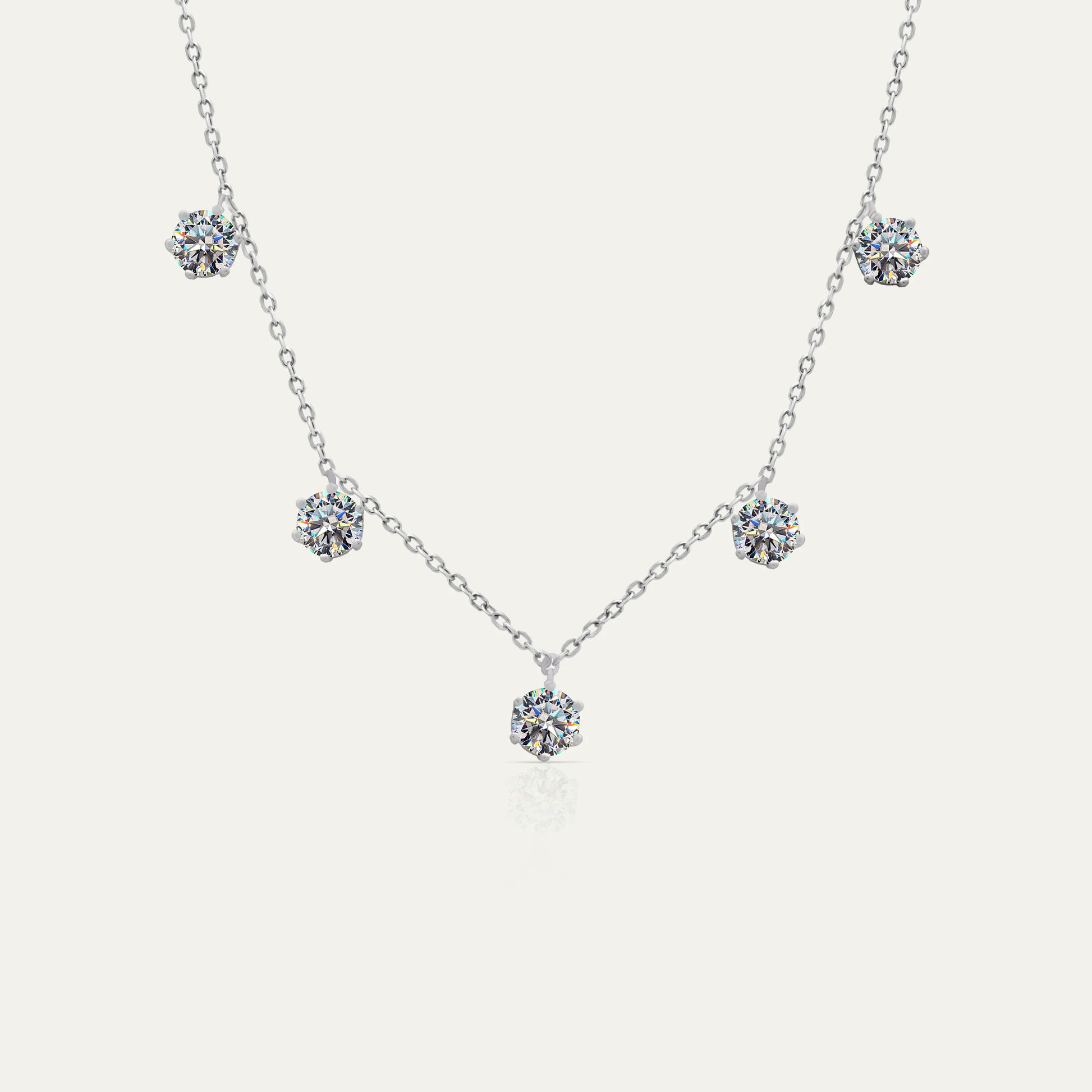 Goldmacher Phoebe 925 Silver Necklace with 0.5ct Round Moissanite in 5-Stone Station Design