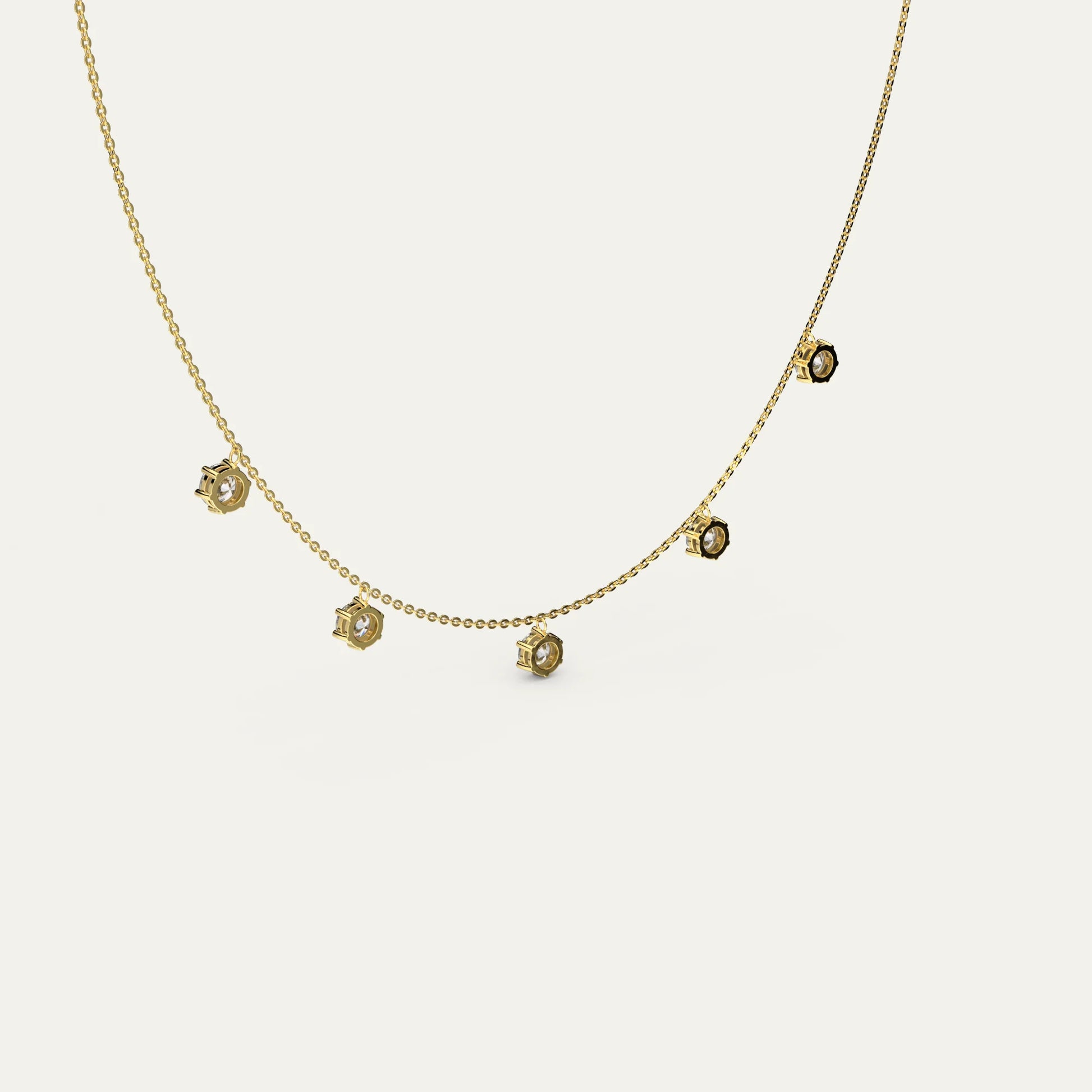 Goldmacher Phoebe necklace with 0.5ct moissanite gems – elegant floating 5-stone design in 18k gold plating