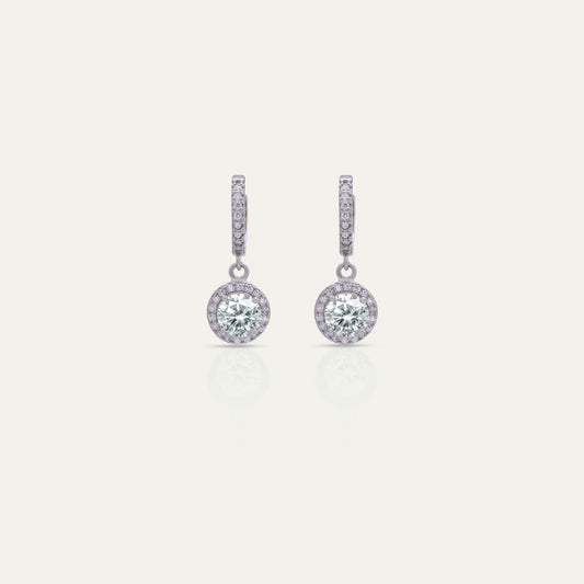 Goldmacher Pollux 1ct round moissanite halo drop earrings in 925 silver