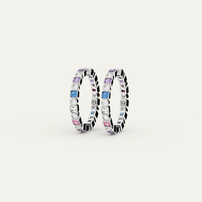 Prism Loop 925 Silver Earrings – Hinged Closure Detail and S925 Marking with Rainbow Zircons