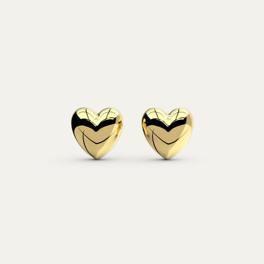 Goldmacher Puff Heart Earrings – 18K Gold Plated Studs on 925 Silver, Polished Puffy Heart Design