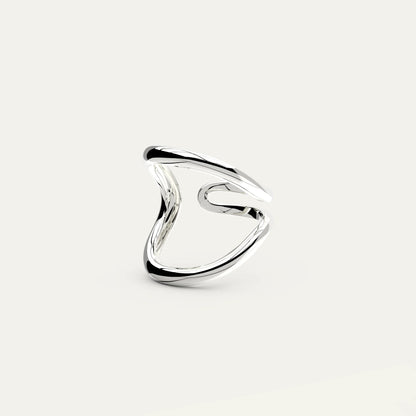 Swirl Ring in Rhodium Silver – Side Profile with Smooth Abstract Flow