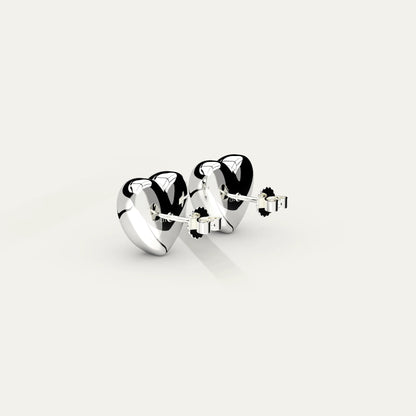Rhodium Silver Puffy Heart Stud Earrings – S925 Logo and Secure Push-Back Fastening