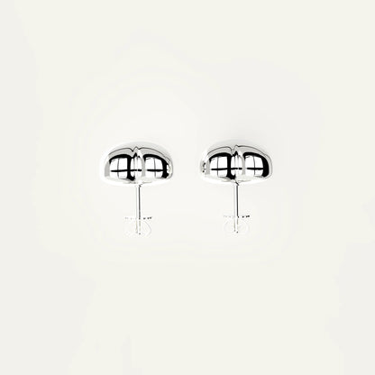 Single Puffy Heart Earring – Rhodium Plated Sterling Silver with Puffy High-Shine Finish