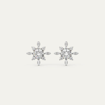Goldmacher Vega star-shaped moissanite stud earrings in 925 silver with a round center stone