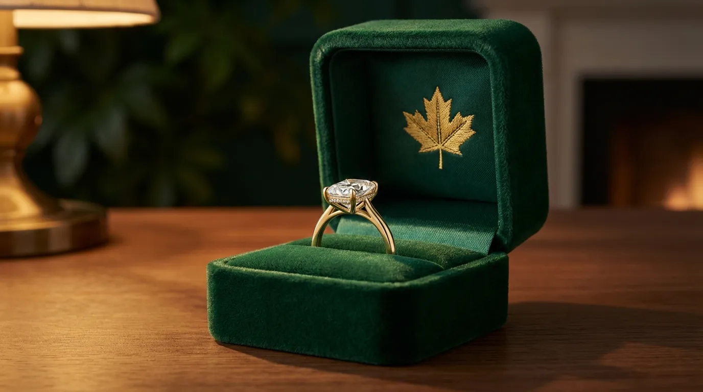 Moissanite engagement ring on display — popular choice for Canadian buyers