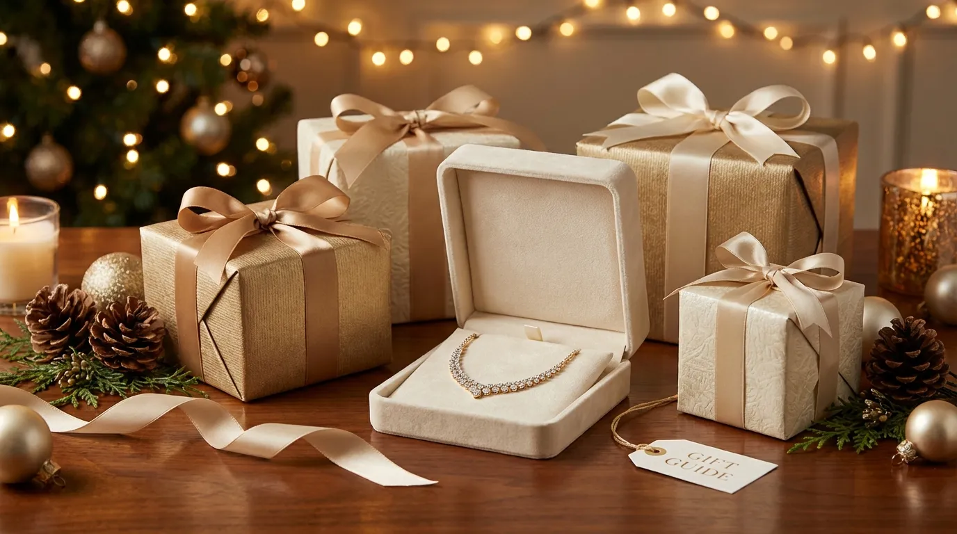 jewelry gift guide with rings, necklaces, earrings