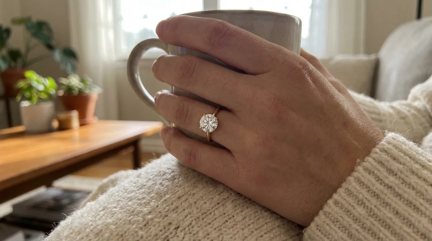 Woman wearing a moissanite ring in everyday style