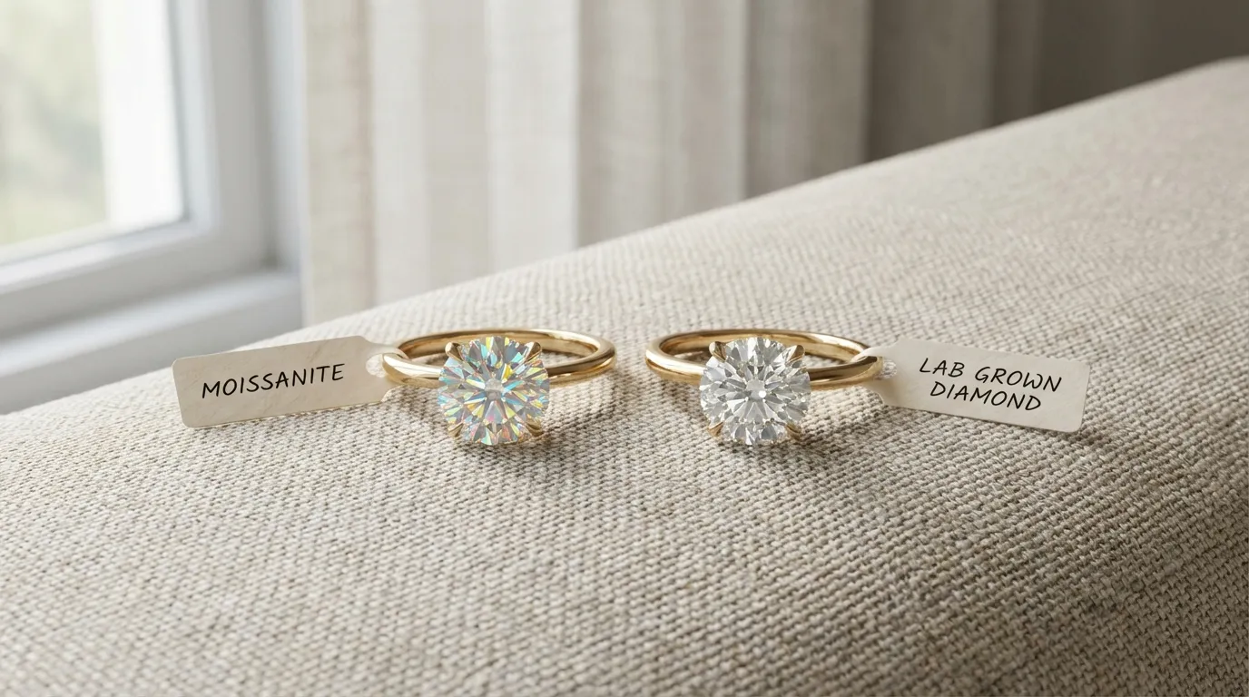 Moissanite vs lab grown diamond comparison — brilliance and price guide