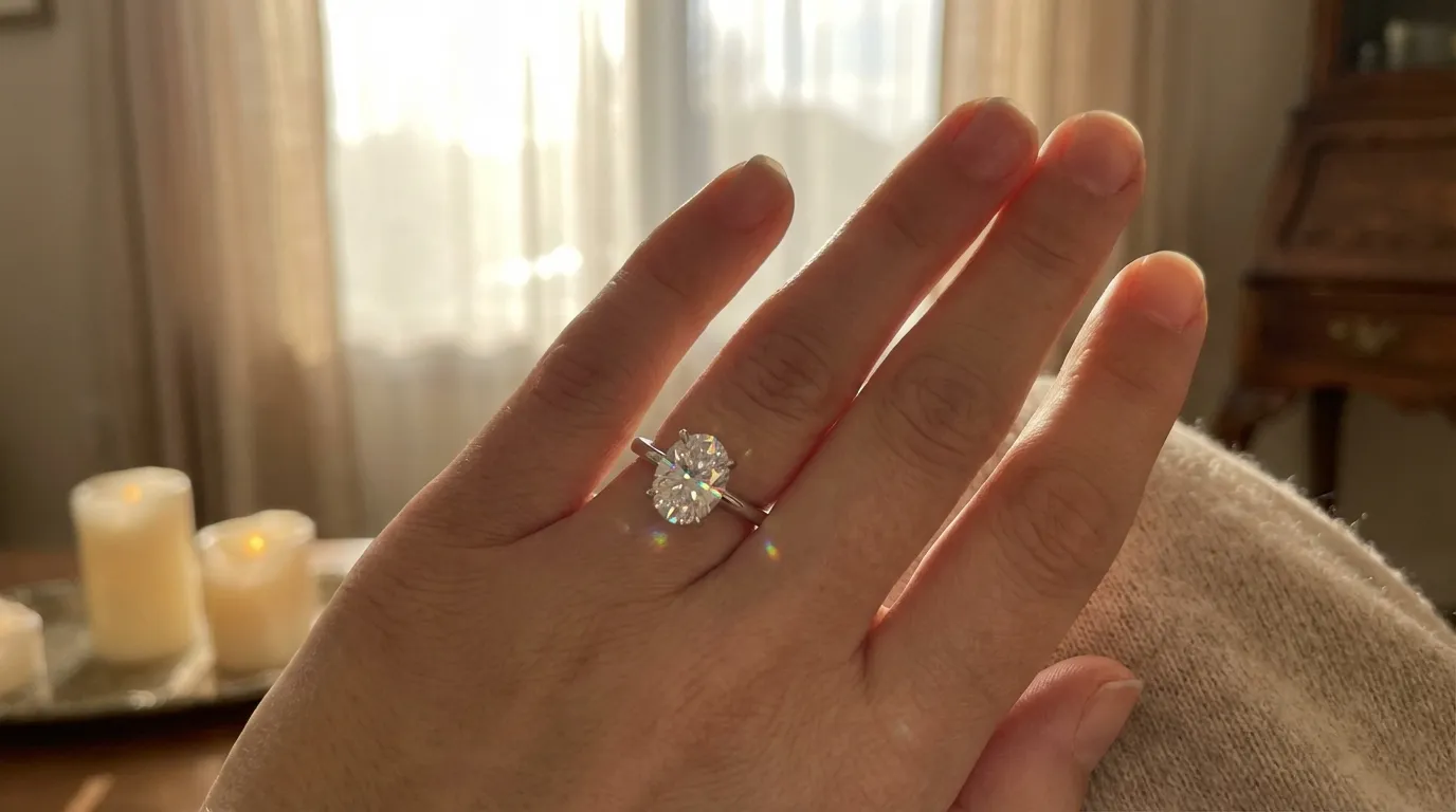 Moissanite engagement ring showing brilliant fire